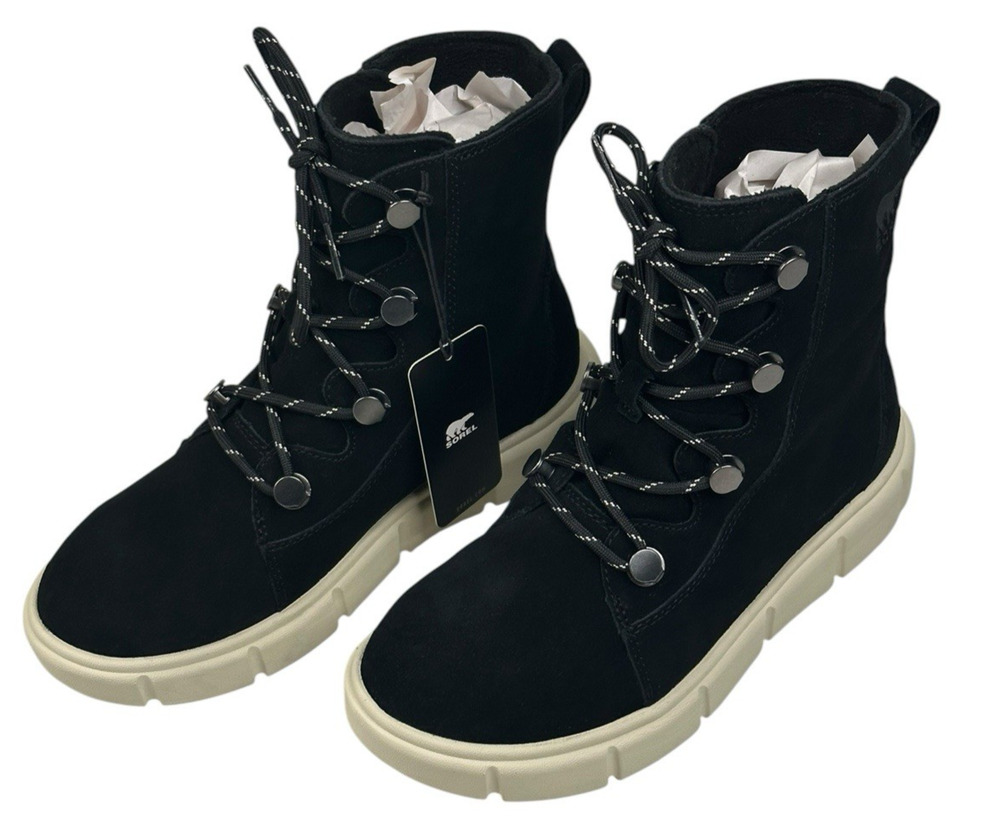 Sorel Explorer III Joan Black Suede Waterproof Lace-Up Boots Womens 7 New $145